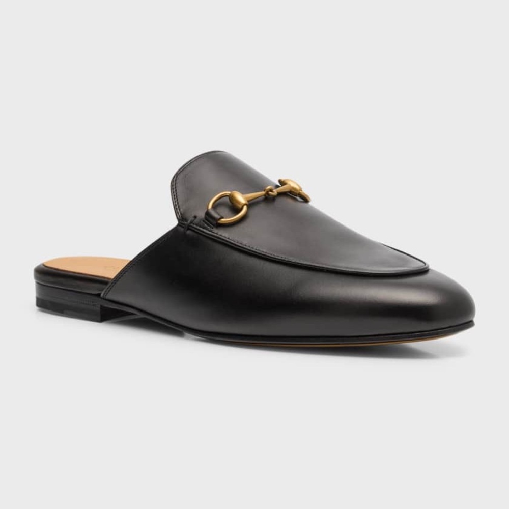 Black Leather Loafers with Gold Detail